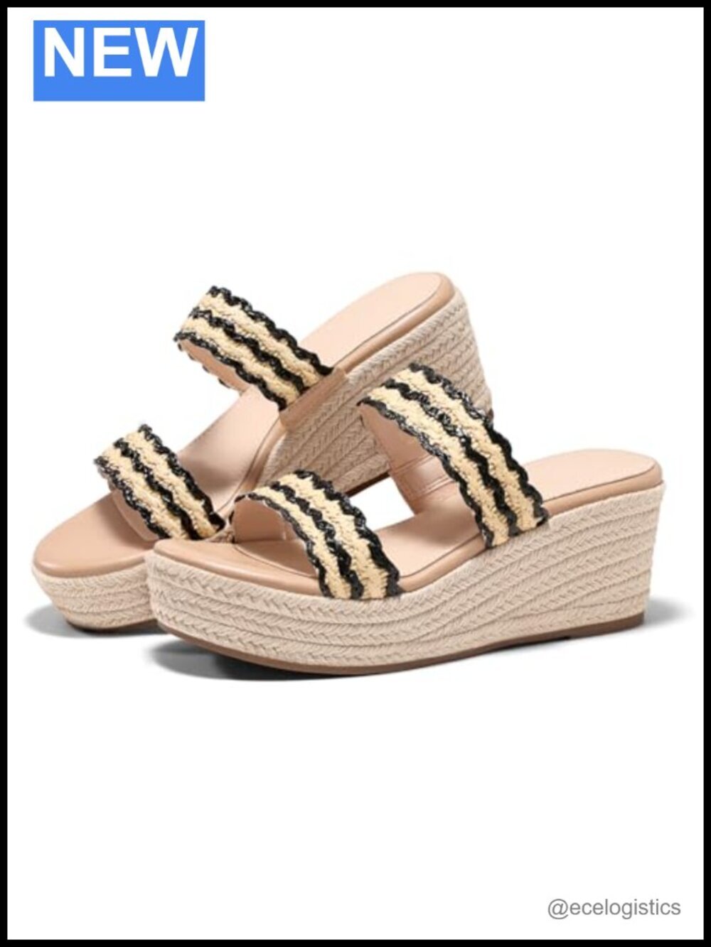 2.68" Wedge Espadrille Raffia Heeled Slide Sandals